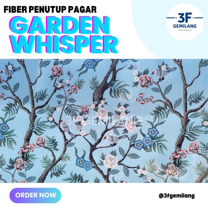 RJ New 3FGMG - MASTER - Fiber Plastik Penutup Pagar Rumah Motif GARDEN WHISPER BLUE Taman Pohon