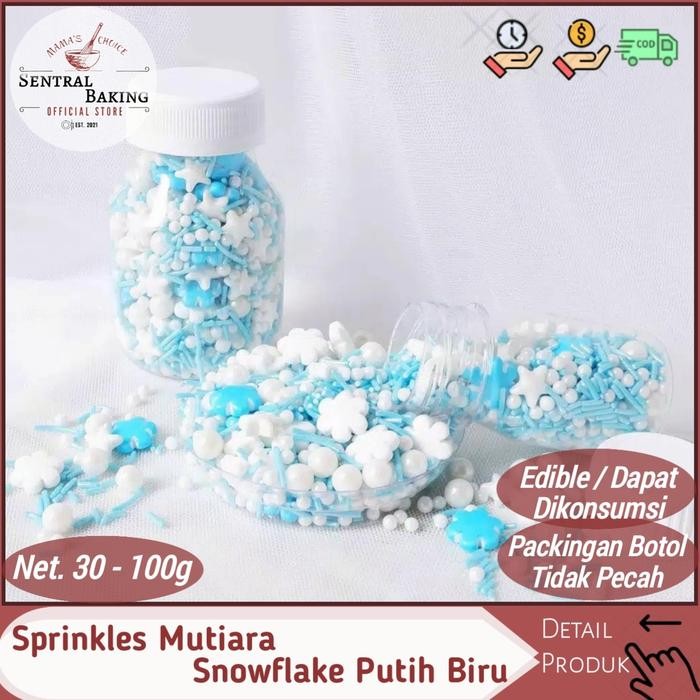 

Stok Baru Sprinkle Kue Mutiara Snowflake Putih Biru / Springkel Springkle Kue