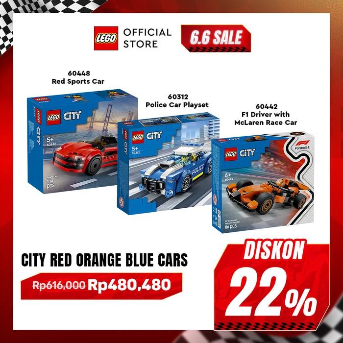 NEW LEGO CITY RED ORANGE BLUE CARS BUNDLE - LEGO City Police 60312 Police Car + LEGO City 60448
