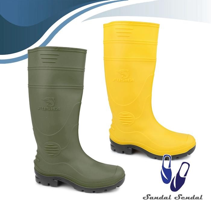 Compass - Sepatu Boot Tinggi Hijau Kuning Lentur Nyaman Ringan Lokal Karet Perkebunan Konstruksi