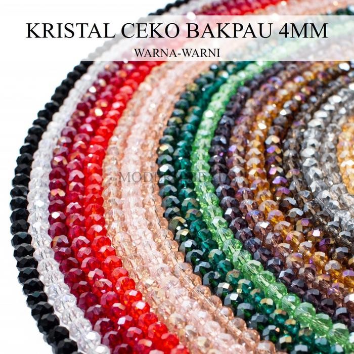 New 4mm - Manik Kristal Ceko Bakpau / Bakpao / Bulat / Gepeng Bening Transparan Mengkilap 4mm per