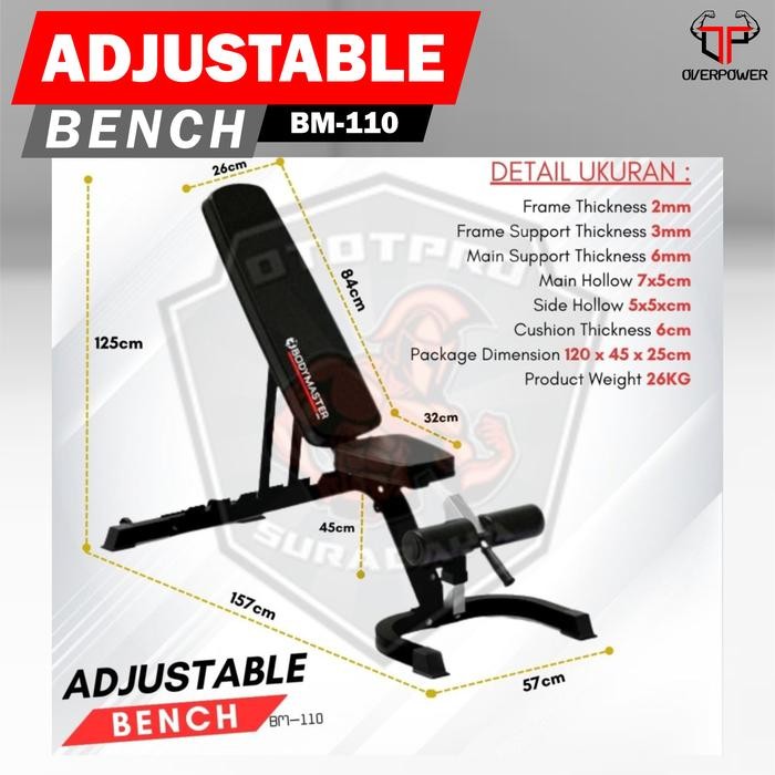 Bodymaster Adjustable Weight Bench /Press/Barbel/Alat/Fitnes/Gym/Home