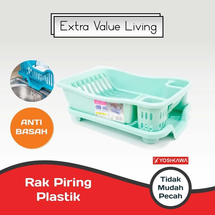 jvat- Yoshikawa Rak Piring Plastik Dengan Nampan Rak Washtafel Rak Pengering Cuci Piring