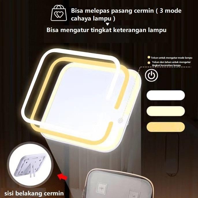 t5wh- Tas Kosmetik Cermin Led Tas Makeup Led Tas Make Up Cermin Lampu
