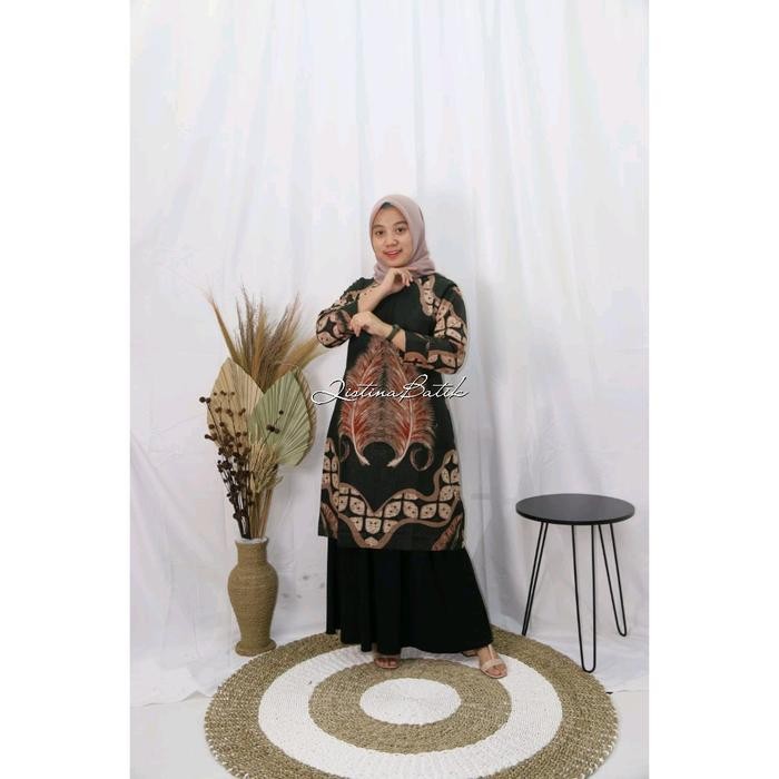 de68- Batik Tunik Lawasan Motif Hijau Botol Katun Kain Panjang Wanita Nyaman