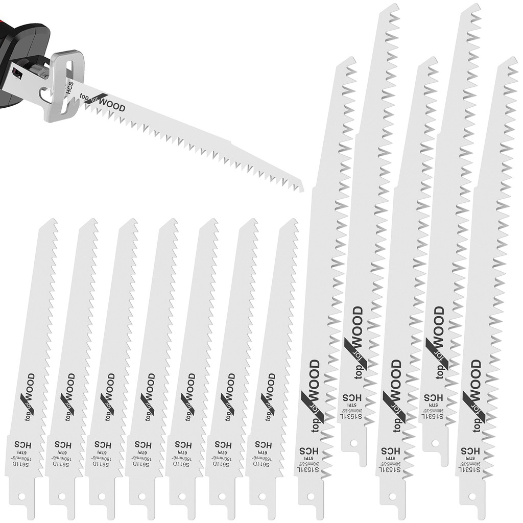 12Pcs Reciprocating Saw Blade 6/9 Inch 6/5TPI High Carbon Steel Pruning Saw Blade Sharp Fast Cutting
