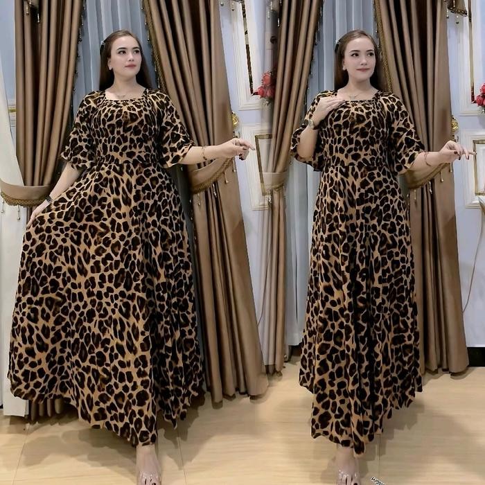 KirimCpT- Gamis Andin Smok Macan Mayung 4 Meter Klok Katun Muslim Rayon Wanita Dress Midi Tunik