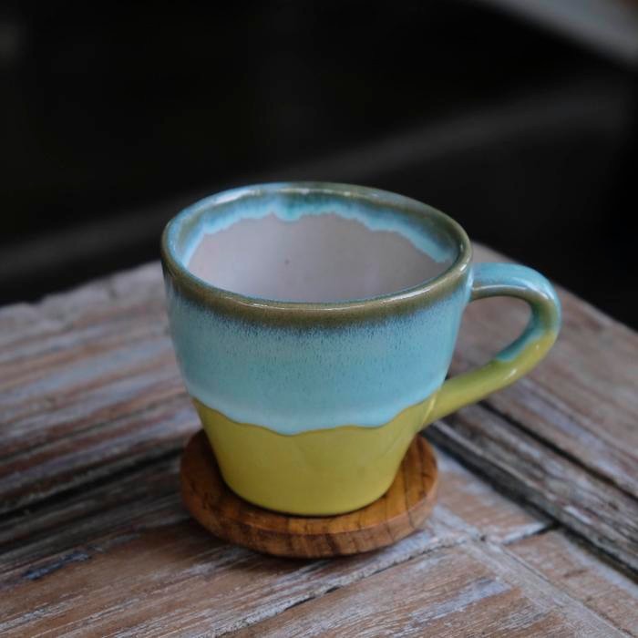 4psy- Naruna Cangkir Keramik Handle Latte Warna Kuning Bisa Grafir Satuan