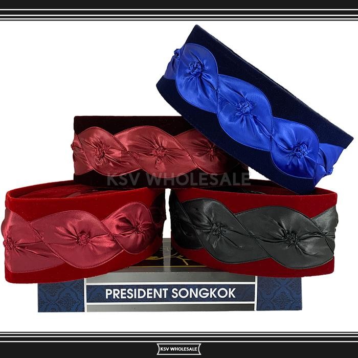 ORIGINAL Songkok AWANG CITRA KEMBANG KOL AC Tinggi 9 Peci Ceplok Sholat Bludru Hitam Merah Maroon