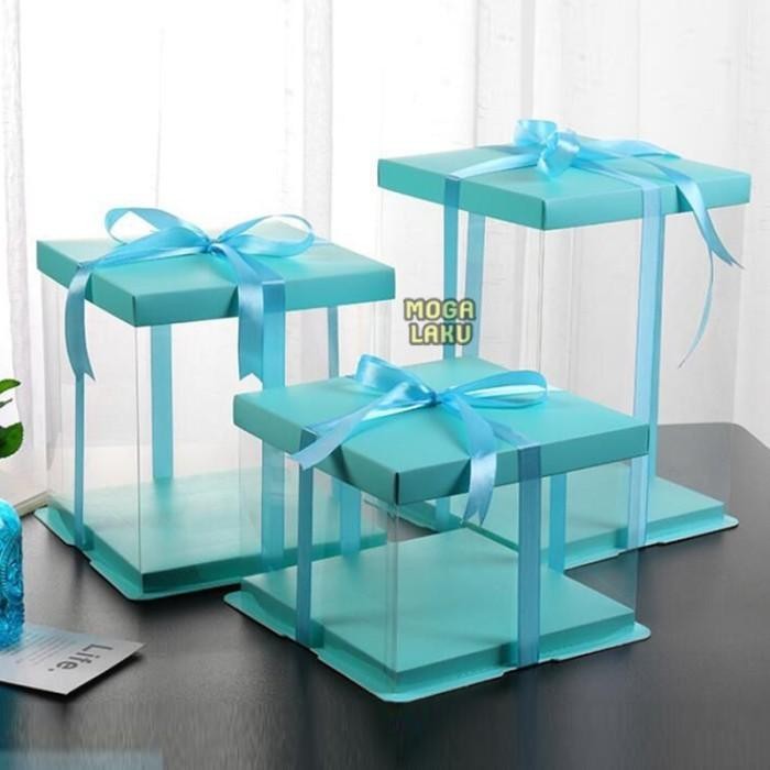 32x32 cm Kotak Kue Mika Transparan Tinggi dus Cake Box Transparan