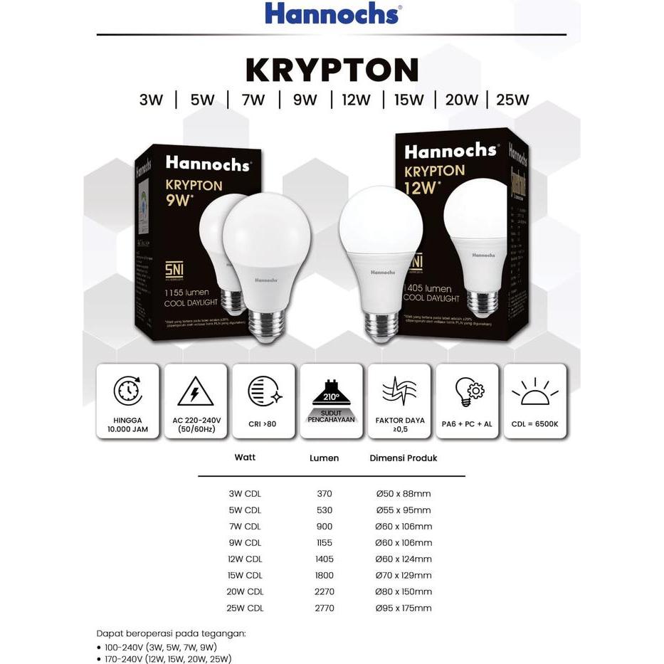 NEW HANNOCHS KRYPTON Bohlam LED HANNOCHS KRYPTON Lampu LED Bulb HANNOCHS KRYPTON 3W 5W 7W 9W 12W