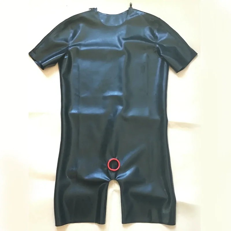 Gummi Latex Pure Rubber Classic Catsuit Sportswear Bodysuit Black Men'S Jumuit Shoulder Zip 0.4Mm