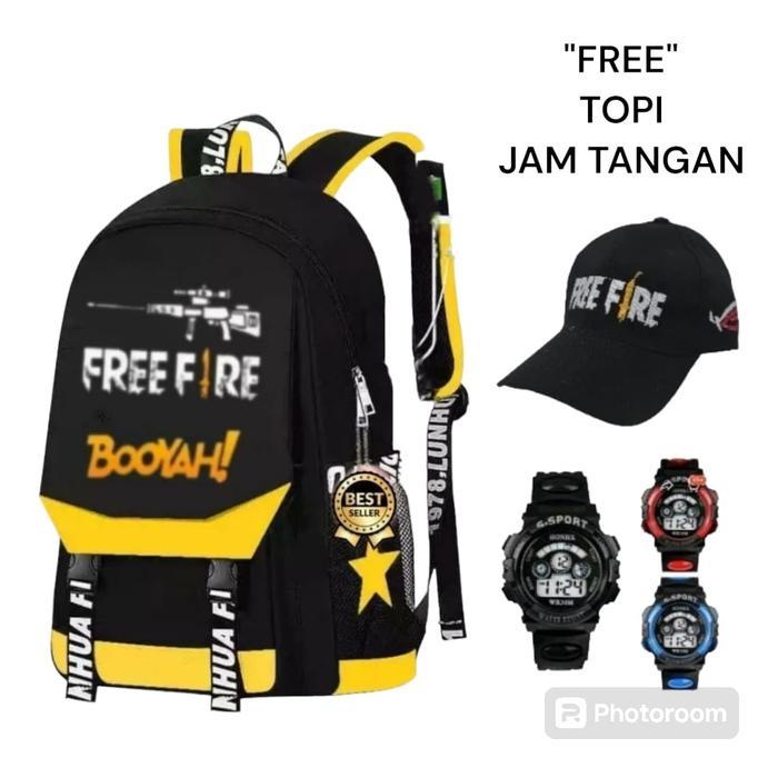 (PROMO) TAS RANSEL ANAK FREE FIRE TAS ANAK LAKI LAKI SEKOLAH TK SD GRATIS JAM TANGAN DAN TOPI BORDIR