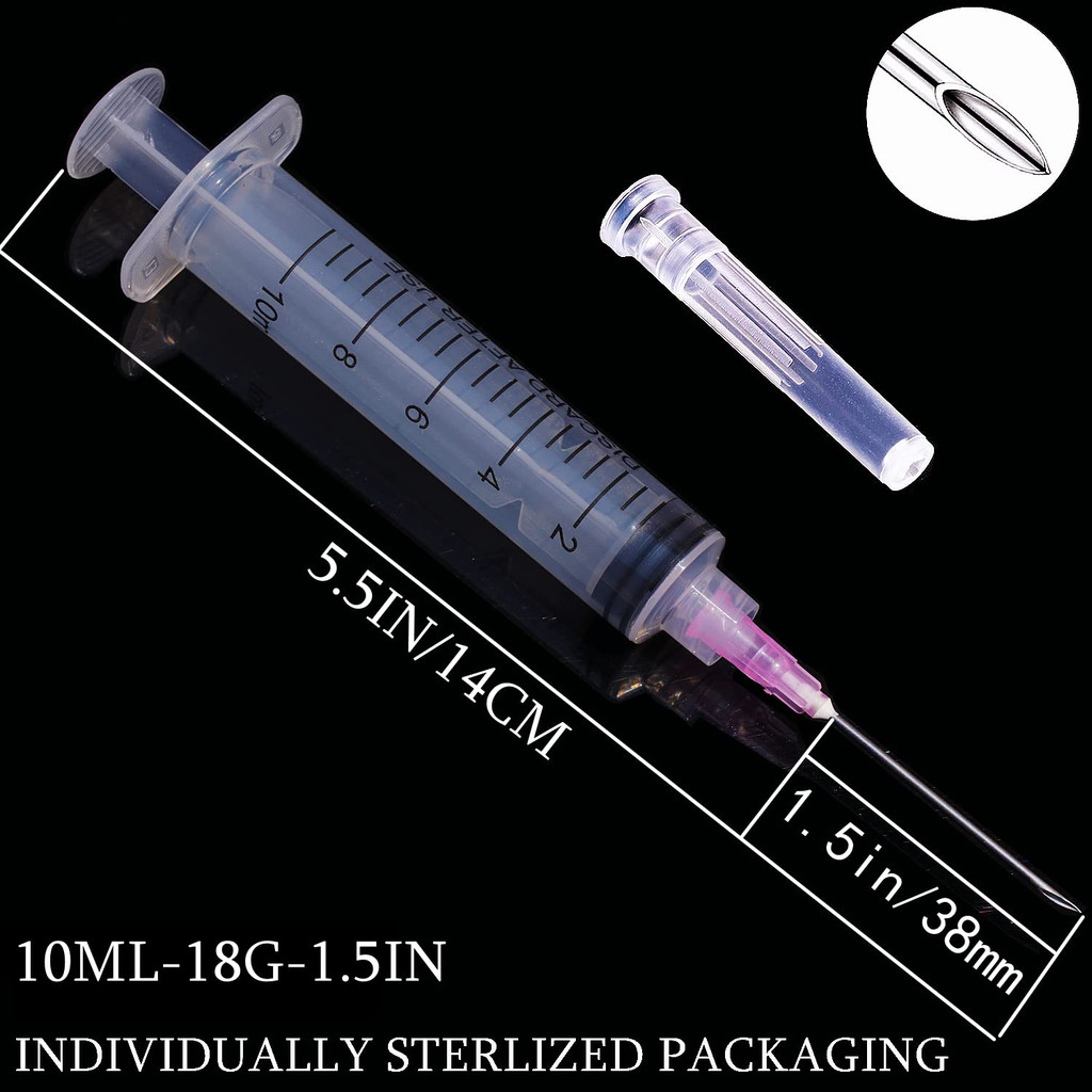 100PCS New 18G 1.5inch 10ml Luer Lock Syringe With Sharp Needle Sterile ,Liquid Dispensing Measuring