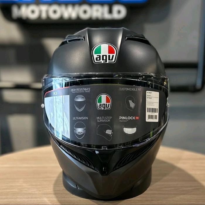 HELM AGV K3 MATT BLACK DOFF E2206 SPORTY FULLFACE ORIGINAL DOUBLE VISOR