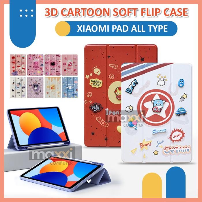 ( FLIP CASE MOTIF 3D ) Xiaomi Redmi Pad SE 8.7 / Poco Pad 12.1 / Mi Mipad 6 5 Pro 11 Inch Cute