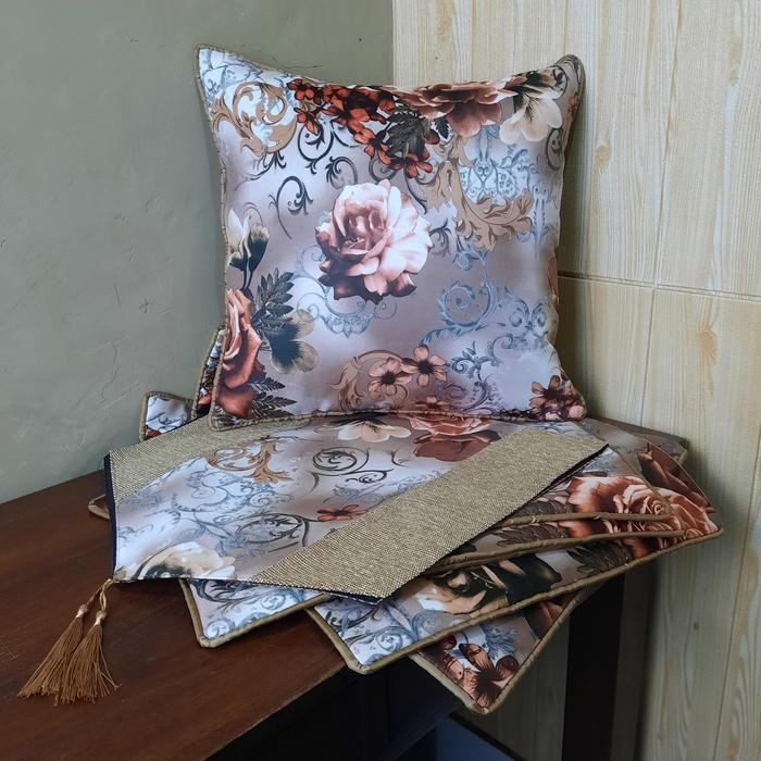 Sarung Bantal Kursi Sofa Set Shabby Bunga-Bunga