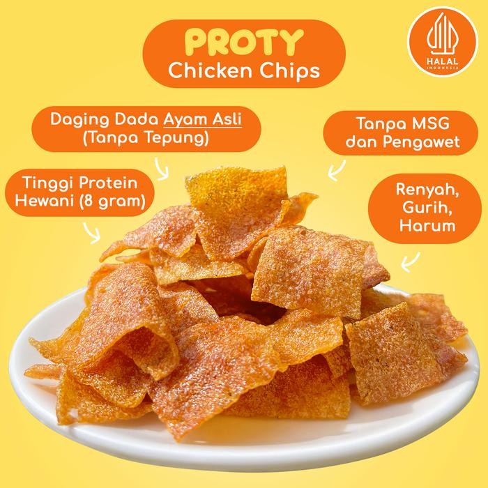 

SNACK SEHAT PROTY CHICKEN CHIPS PEDAS(1 PCS)+KEJU(1 PCS)+RUMPUTLAUT(1 PCS) SNACK PROTEIN SEHAT
