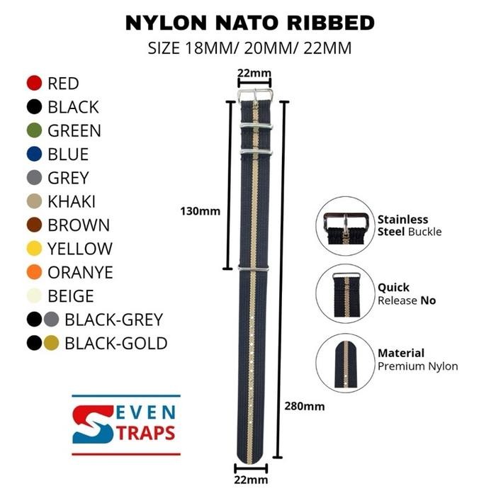 TALI JAM NATO STRAP RIBBED NYLON 18MM 20MM 22MM