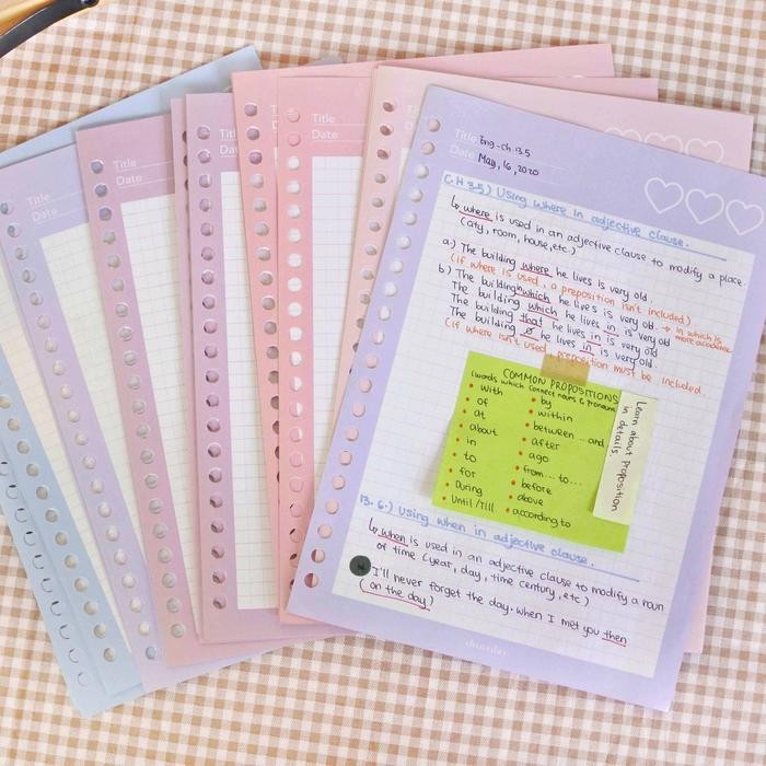 

Pilihan- Shinsday Loose Leaf Grid 6 Rings 20 Rings 26 Rings A5 & B5 Multicolor Pastel