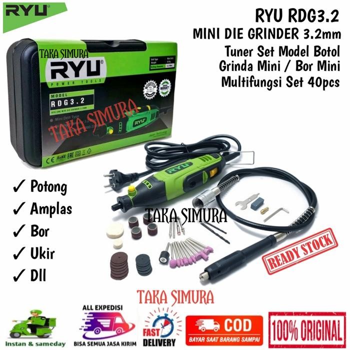 Mesin Tuner Set Mini Die Grinder Ryu Rdg32 Bor Potong Ukir Multifungsi