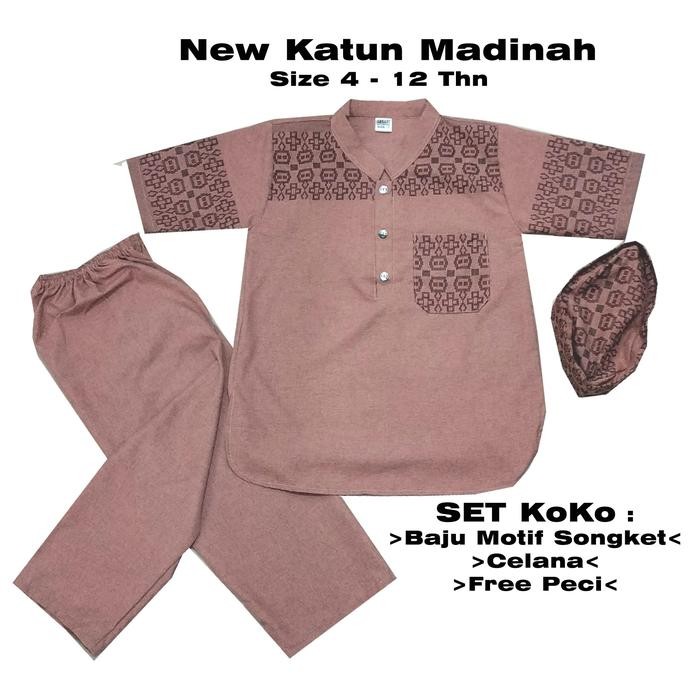 muna Baju Koko Setelan Anak Katun Madinah Motif Songket 21