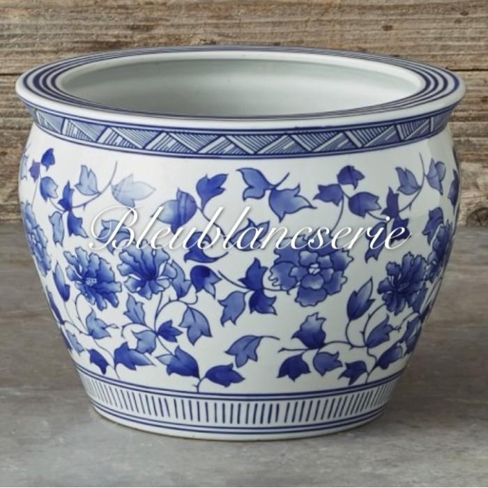 pot keramik besar biru putih D 35cm