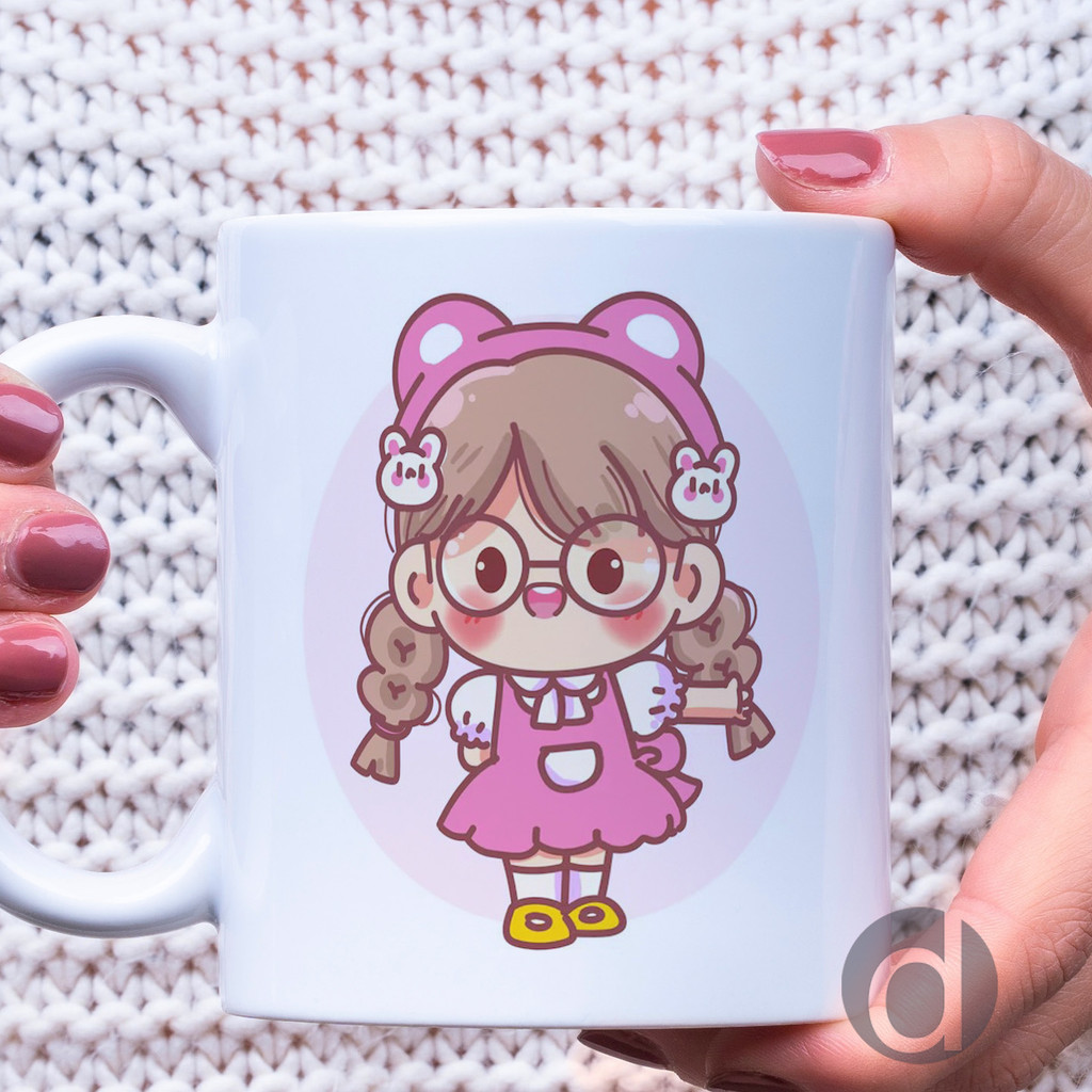 Mug Chibi Ilustrasi Kado & Kebahagiaan