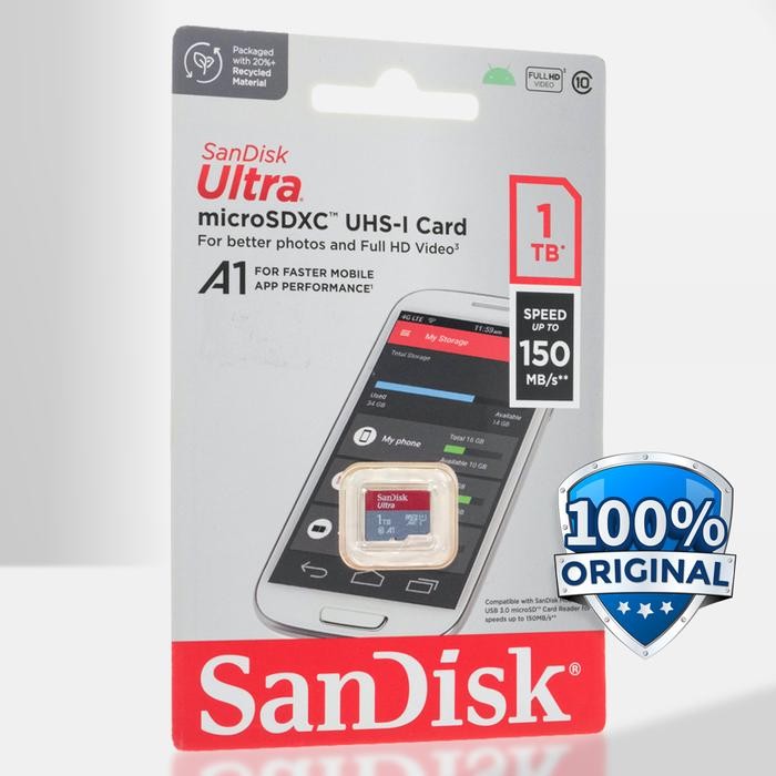 Terbaik Microsdxc Card Uhs-I A1 150Mb/S 1Tb Sdsquac-1T00-Gn6Mn Sandisk Ultra 100% Ori