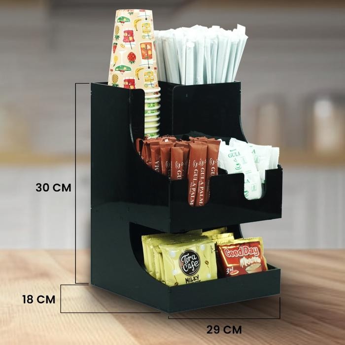 

Akrilik Dispenser Multifungsi Display Cup Kopi Sedotan Gula Sachet Kopi & Teh Sachet Uk 29 x 18 x 30