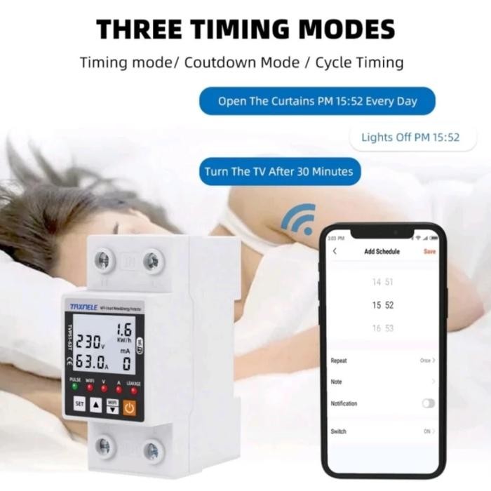 MCB ELCB Wifi Smart Tuya Energi Listrik Meter KWH Protector Switch