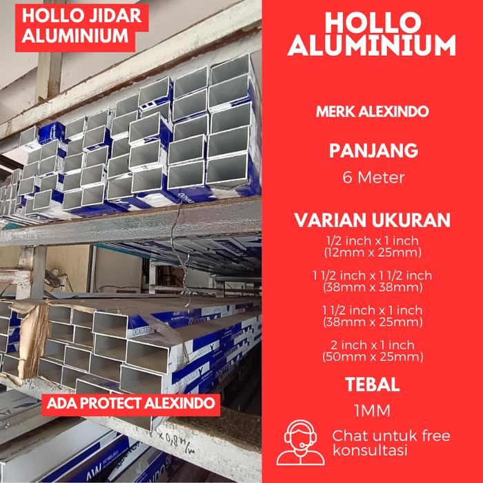 HOLLOW / HOLO KOTAK JIDAR ALUMINIUM ALEXINDO PANJANG 6METER Tebal ada protect