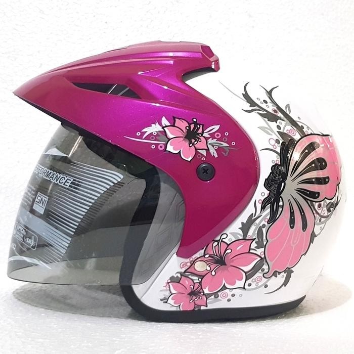 OJ Helm SNI Wanita ukuran Medium kecil Half Face Open Face Motif Kupu Butterfly bunga cantik Medium