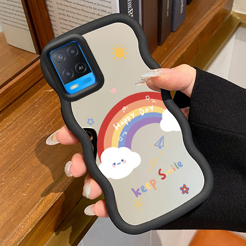 Casing Untuk OPPO A54 Case Casing Graffiti Pelangi Pola HP Cesing Macaron Kasing Mirror Silikon Soft