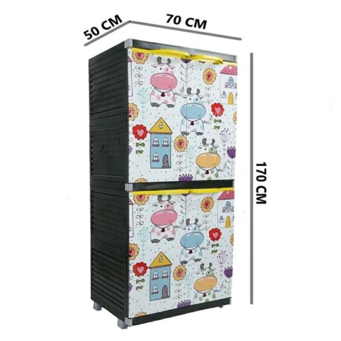 Lemari Pakaian Plastik Miami Orlando Serbaguna Motif Sapi JUMBO Besar