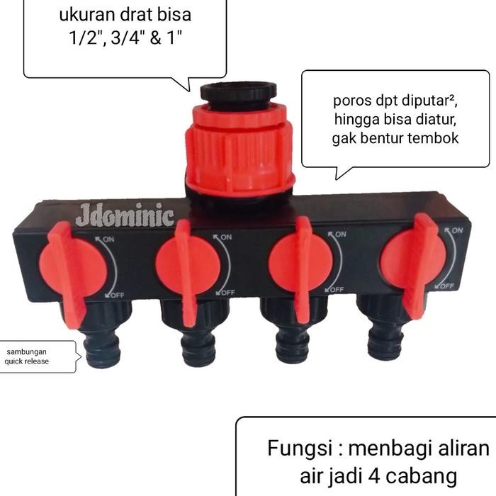Berkualitas Cabang 4 Keran Model Quick Release Katup On Off Kran Air Selang Taman Terlariss 