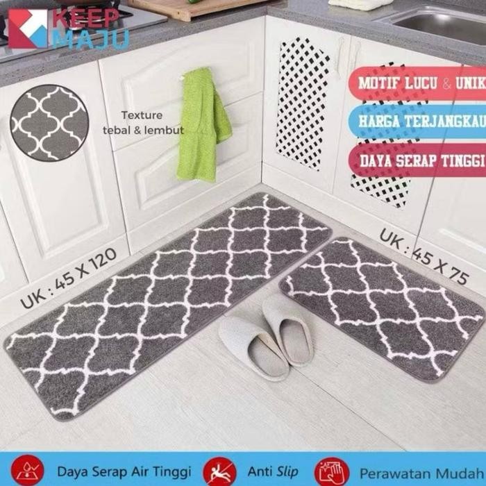 KEEP MAJU Keset Lantai Dapur Penyerap Keset Kaki Rumah Tangga Anti Minyak Set Keset Anti Selip