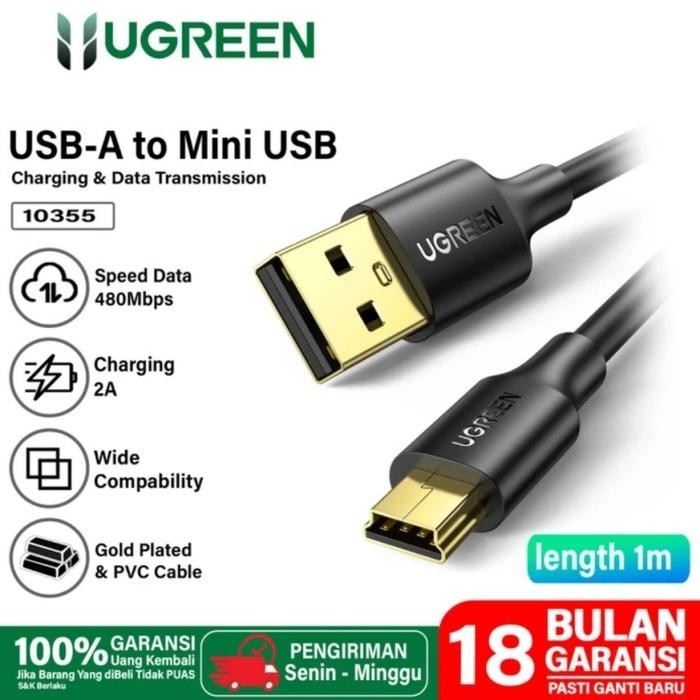 Terlaris UGREEN 10355 Kabel Data Hardisk USB to 5 Pin 1M USB-A ke Mini USB 2.0 480Mbps Charger 2A
