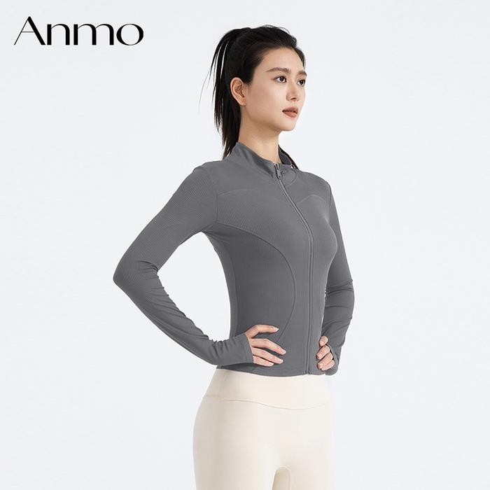 ohxi- Anmo-Jaket Olahraga Wanita Kerah Bergaris Untuk Gym, Olahraga, Outdoor , Tidak Panas
