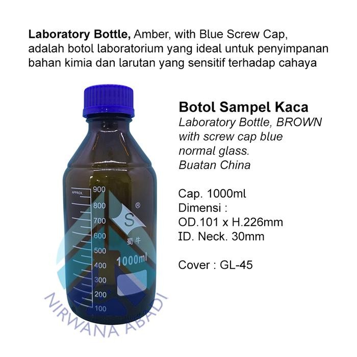 Botol Sampel Coklat 1000Ml Rrc, Lab Bottle Amber, Laboratory, Reagen