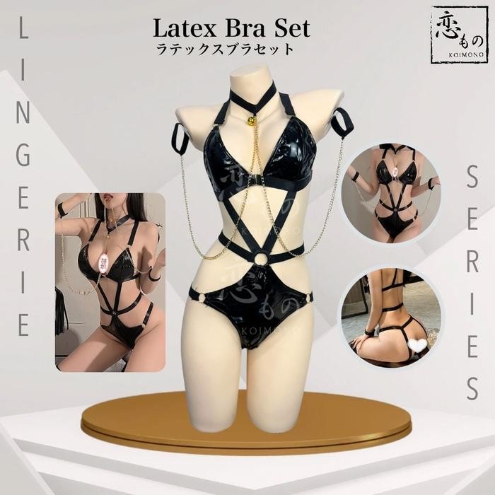 SEXY KOIMONO Latex Bra Set - Lingerie Latex Kulit Leather Kostum Cosplay Baju Tidur Wanita