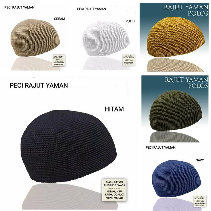 ORIGINAL Peci Yaman Peci Rajut Yaman Polos Sulam Tangan Peci Rajut Bahan Katun READY STOCK