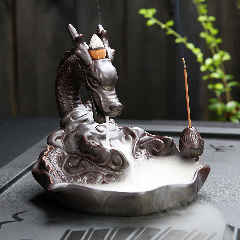 Ceramic Incense Burner Smoke Backflow Incense Burner Creative Home Decor Dragon Incense Holder Cense