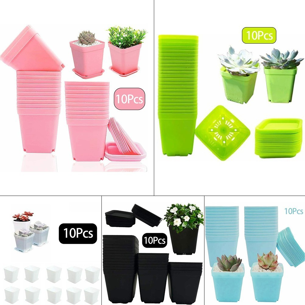 10PC Colorful Multi Square Nursery Flower Pot Plastic Nursery Pot Plant Seeds Nursery Box Transplant