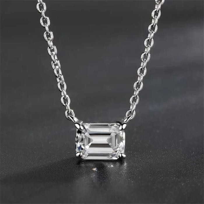 100% asli moissanite -Kalung 1carat Emerald Cut Pendant Moissanite