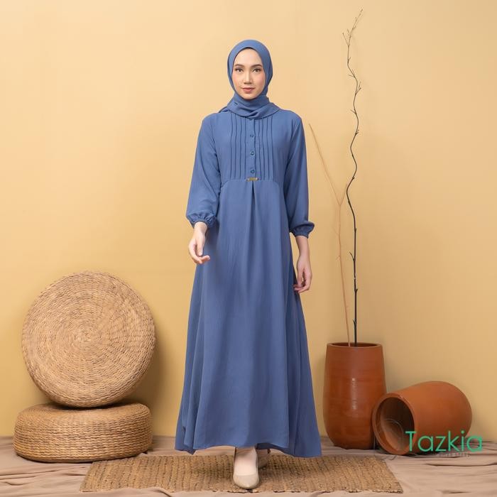 DRESS MUSLIM WANITA GAMIS SET PASHMINA AZALIA DENIM POLOS CRINKLE