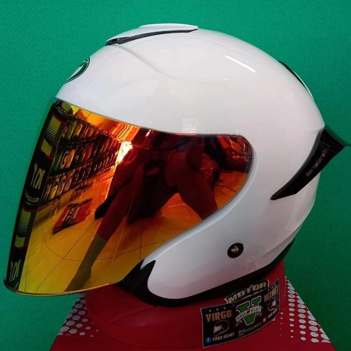 KYT KYOTO SOLID WHITE /VISOR IRIDIUM RED paket GANTENG