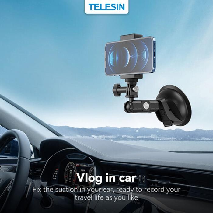 27vr- Telesin 360 Degrees Power Suction Cup Mount With Phone Holder For Hp Smartphone Action