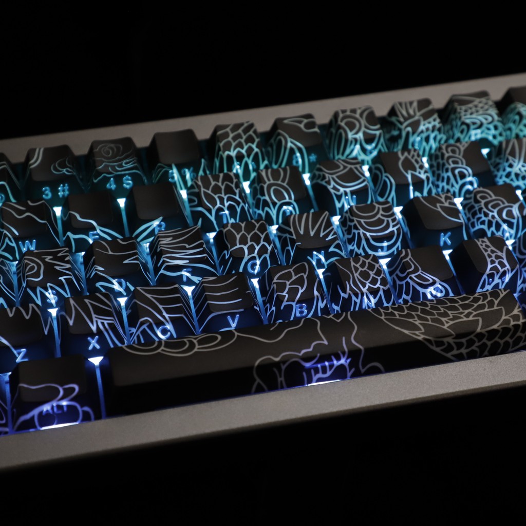 YMDK Chinese Dragon Shadow Side-lit PBT Dye Sub Cherry Profile Shine Through Keycaps for 60/61/64/68