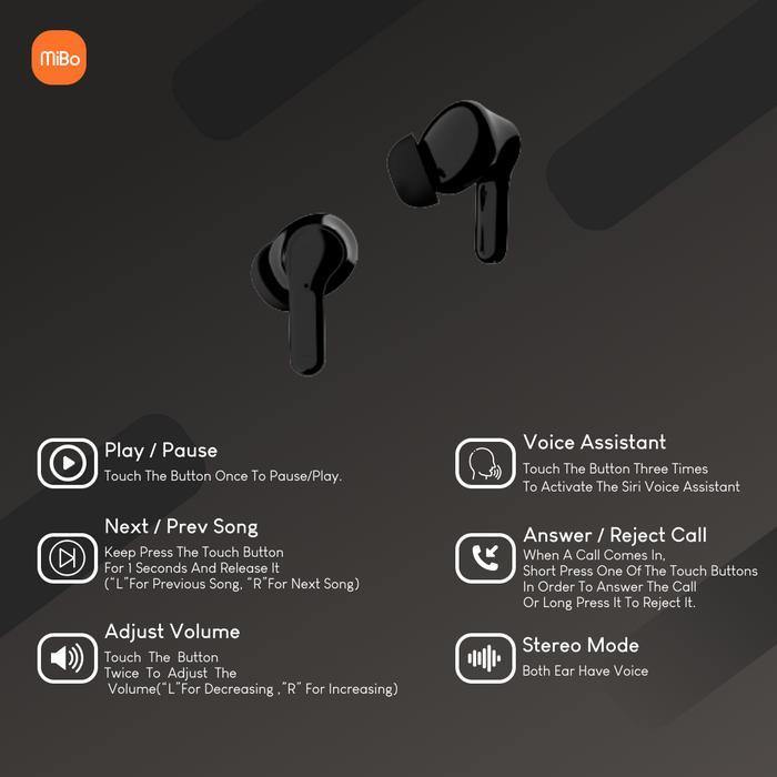 Mibo Airpods 2 Pro TWS Earbuds Bluetooth 5.3 IPX-5 10Hours Battery